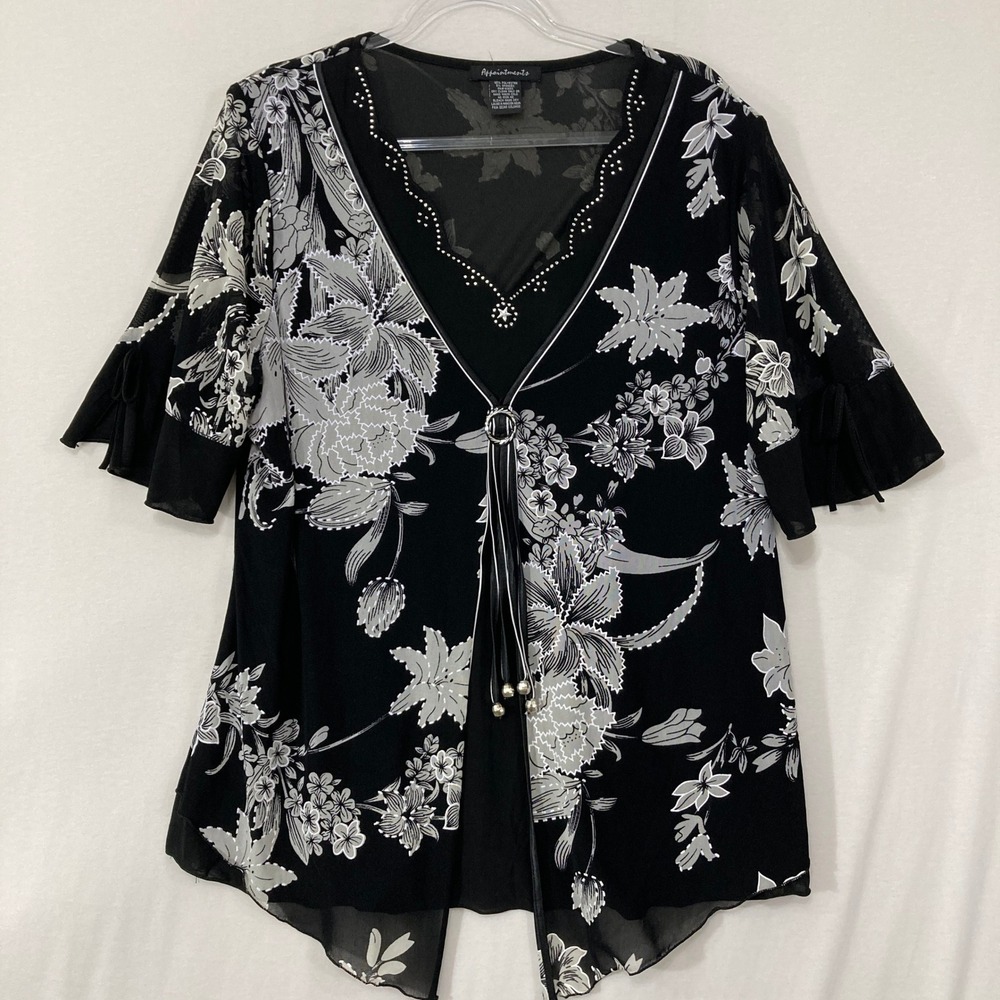 Vintage Appointments‎ Blouse size 2XL Floral Layered Embellished Evening